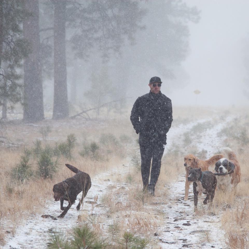 lee and dogs in snow