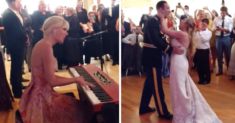 taylor swift playing piano at a wedding