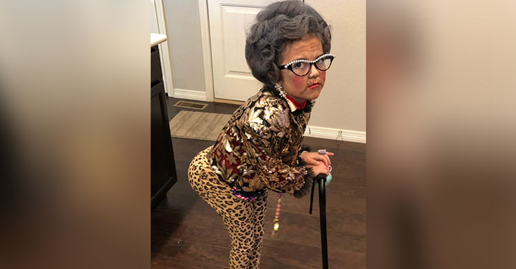 Kindergartener Dresses Up As Old Lady For School Party - InspireMore