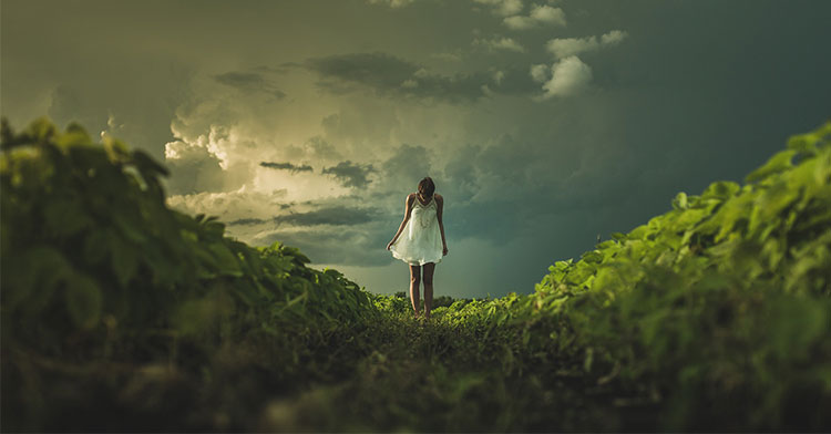 girl green meadow