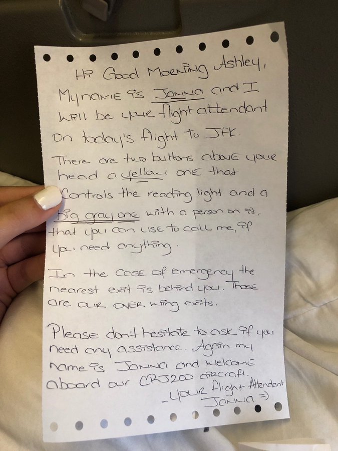 flight attendant's kind note
