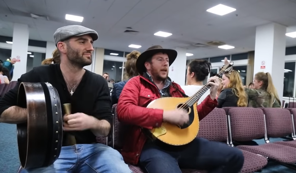 irish musicians play at newcastle airport