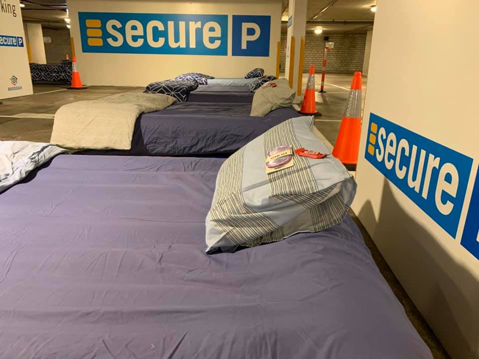beds in parking garage