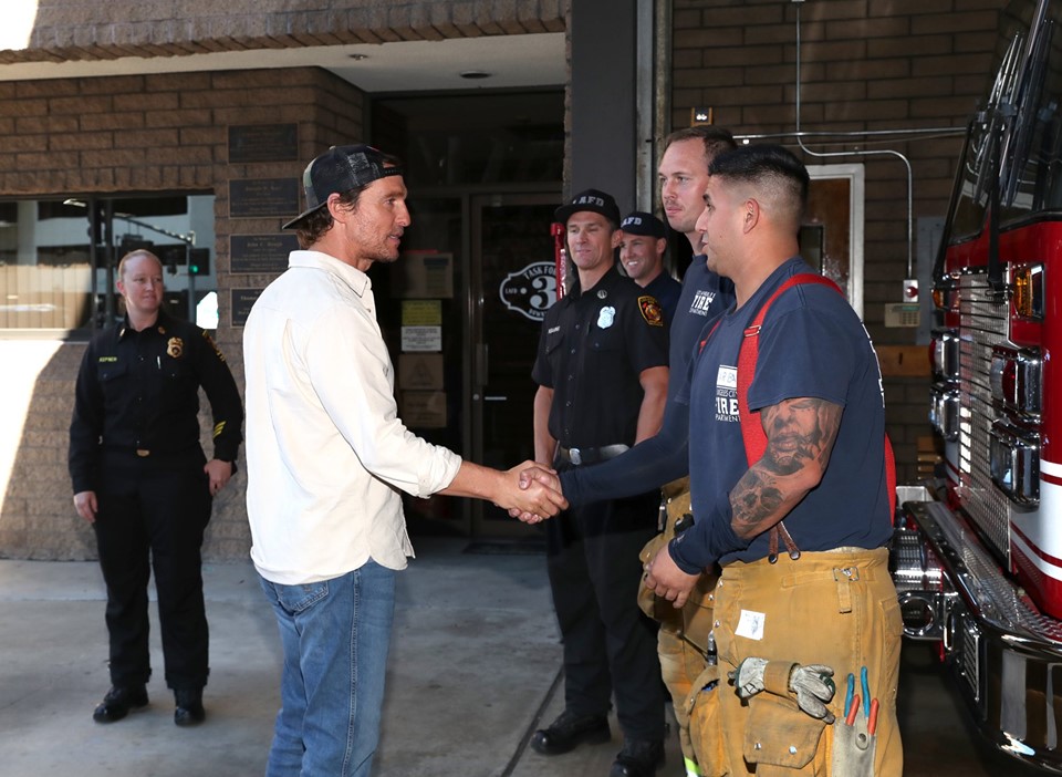 Matthew McConaughey meets firefighters