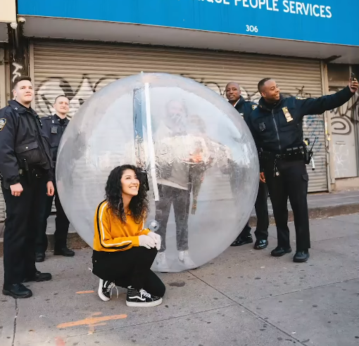 bubble selfie with cops