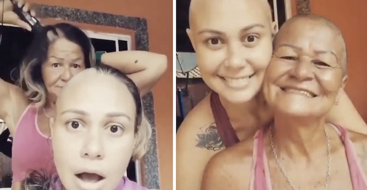mom and daughter with shaved heads
