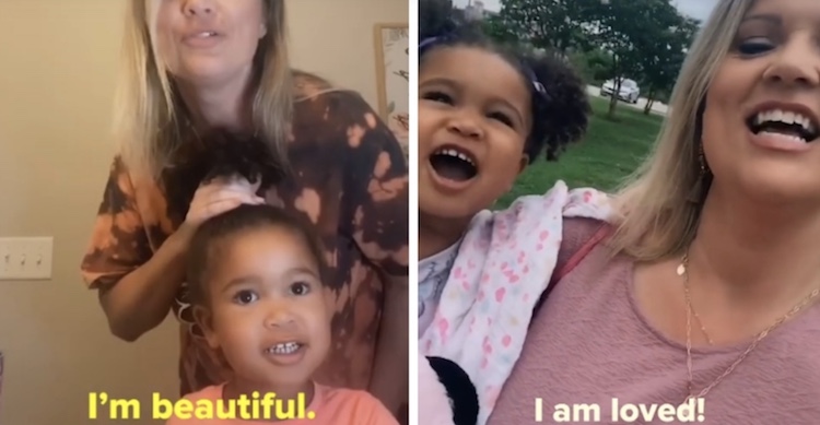 mom and daughter saying affirmations