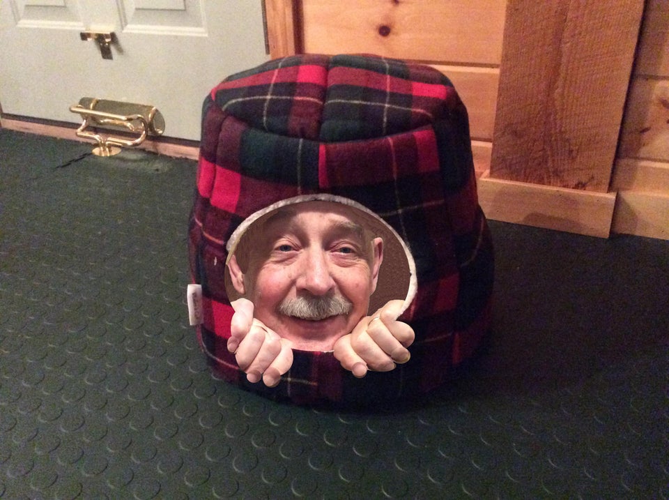 grandpa's head photoshopped into cat bed
