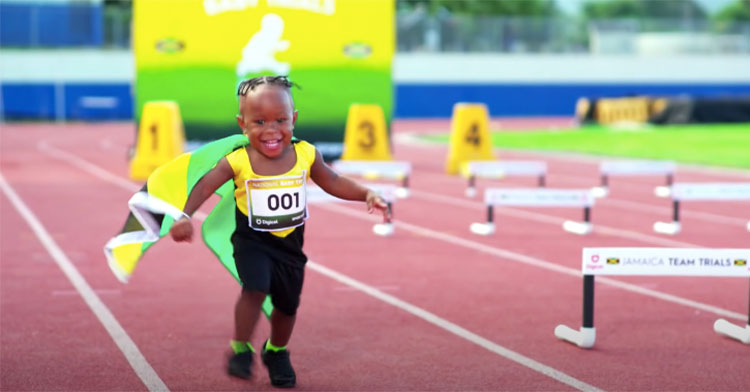 Toddler running on a track