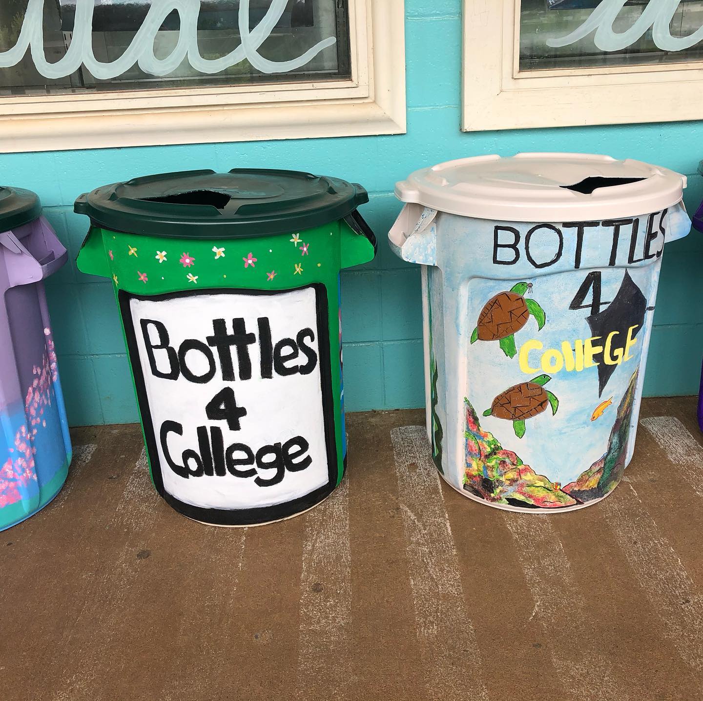 decorated and colorful recycling bins