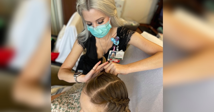 nurse braiding patient's hair
