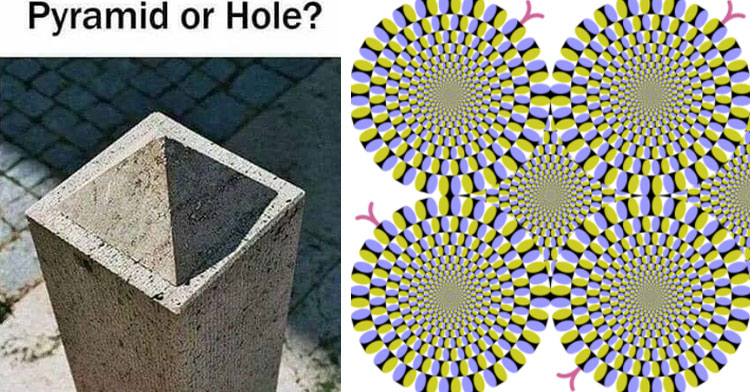 pyramid or hole next to circles that look like they're spinning