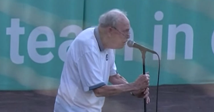 96-year-old singing national anthem