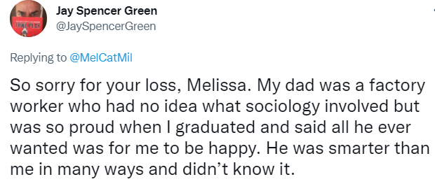 JaySpencerGreen tweet about dad being proud of him