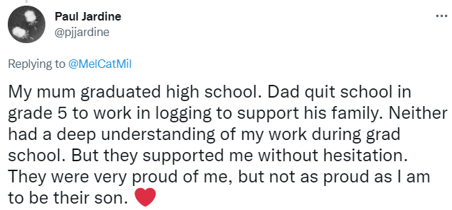 pjjardine tweet about supportive dad