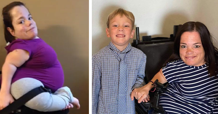 mom in wheelchair next to mom with 4-year-old son