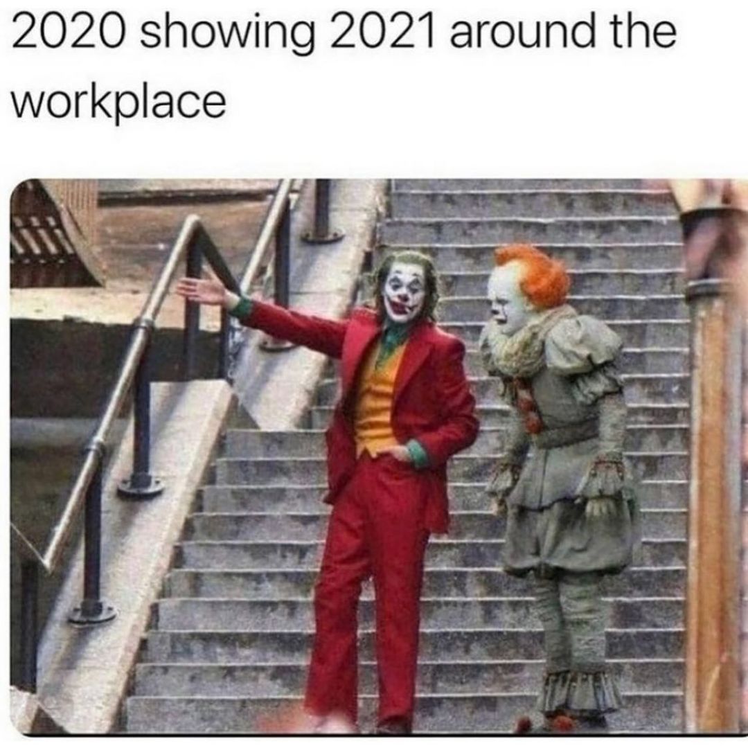 covid meme featuring the Joker showing Pennywise the clown around 2020