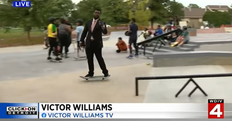 Victor Williams skateboarding on tv