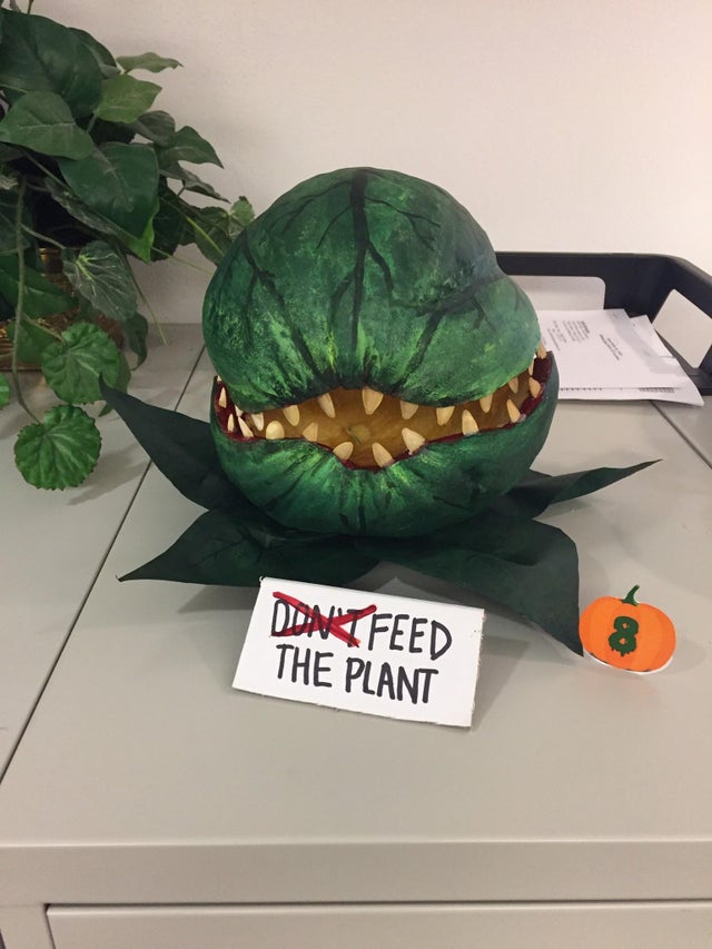 carved pumpkin made to look like audrey ii from little shop of horrors