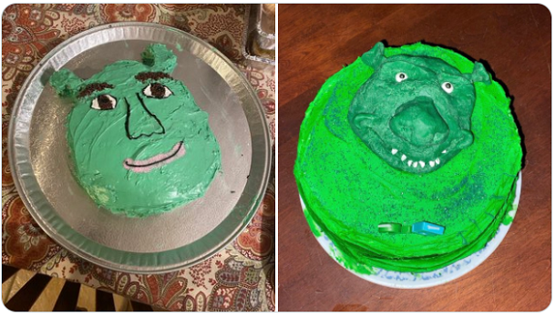 someone tried to decorate a cake to look like Shrek... and failed.