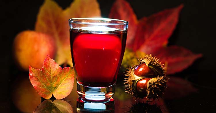 cocktail surrounded by fall leaves