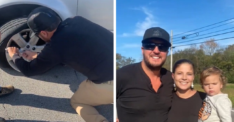 Luke Bryan changing tire