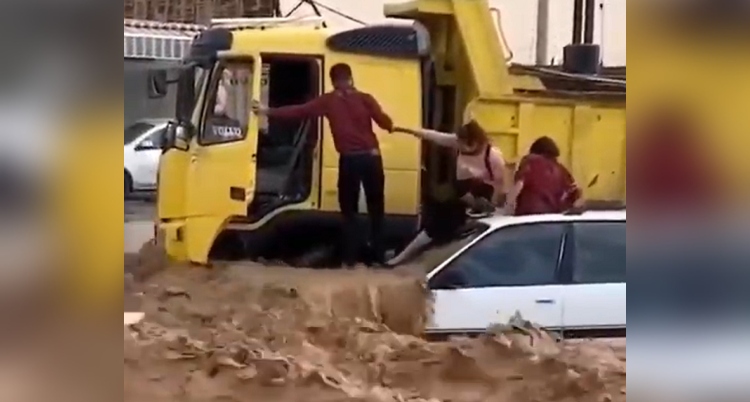 hero truck driver saves people from flood
