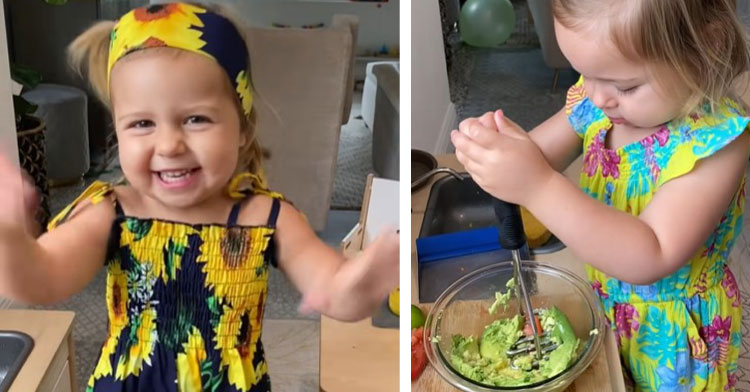 2 year old rose making guacamole