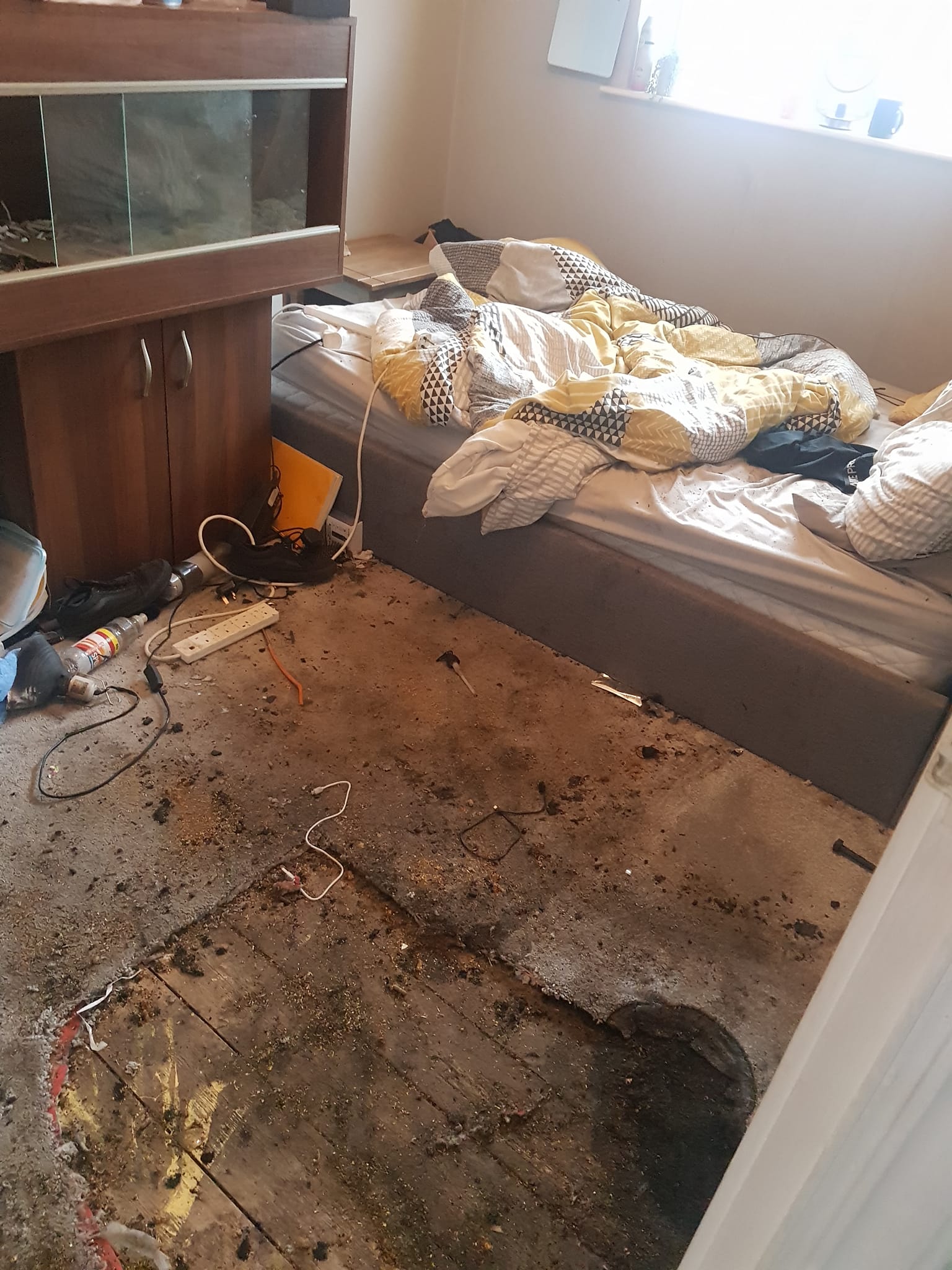 aftermath of fire damage in a bedroom of the home of 103 year old woman lilian howitt
