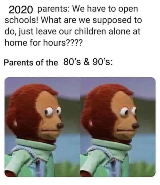 meme about parents leaving kids home alone in the 80s and 90s