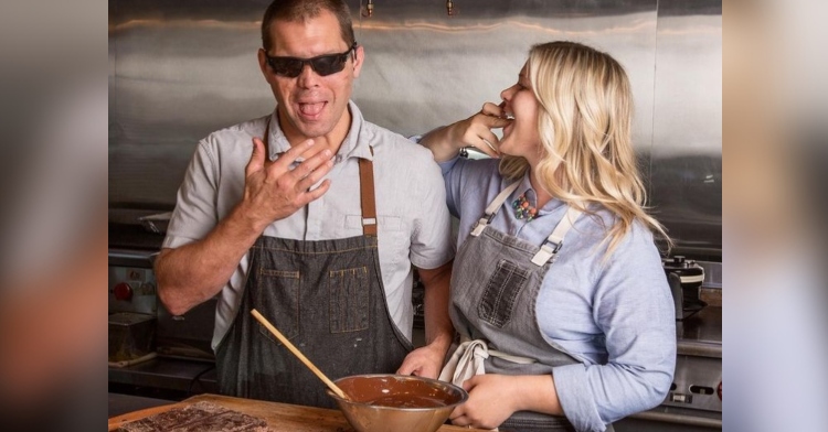 man named aaron hale and a woman named mckayla hale tasting chocolate as they make fudge