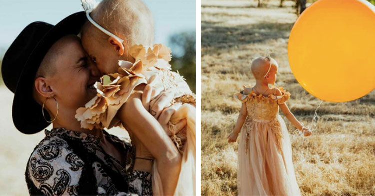 mom holding little girl with shaved head