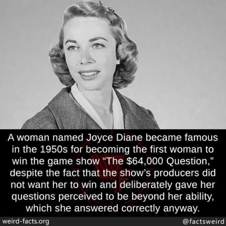 photo of a woman named joyce diane with a fact about her edited onto the image which was done by instagram user @factsweird. it says 