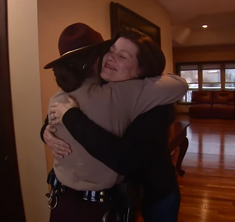 trooper kristie sue hathaway and amy martin hugging.