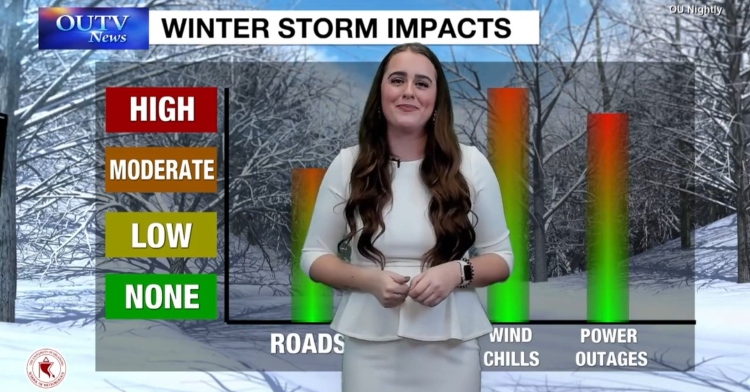 a meteorologist in texas named mikayla smith smiling while giving a weather report