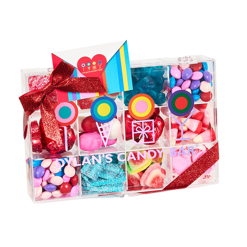a clear box of candy from dylan's candy bar called 