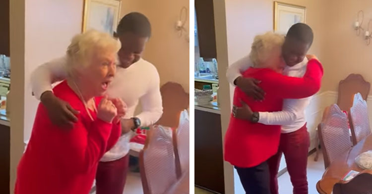 grandma embracing younger man