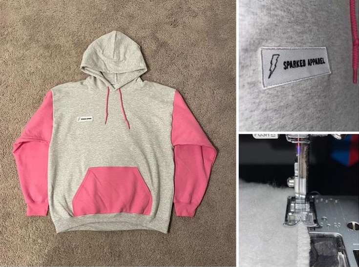 collage of a grey and pink hoodie from sparked apparel by wyatt miller