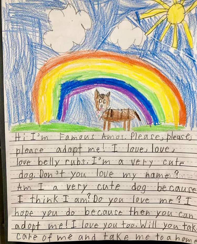 child's drawing and letter for shelter dog