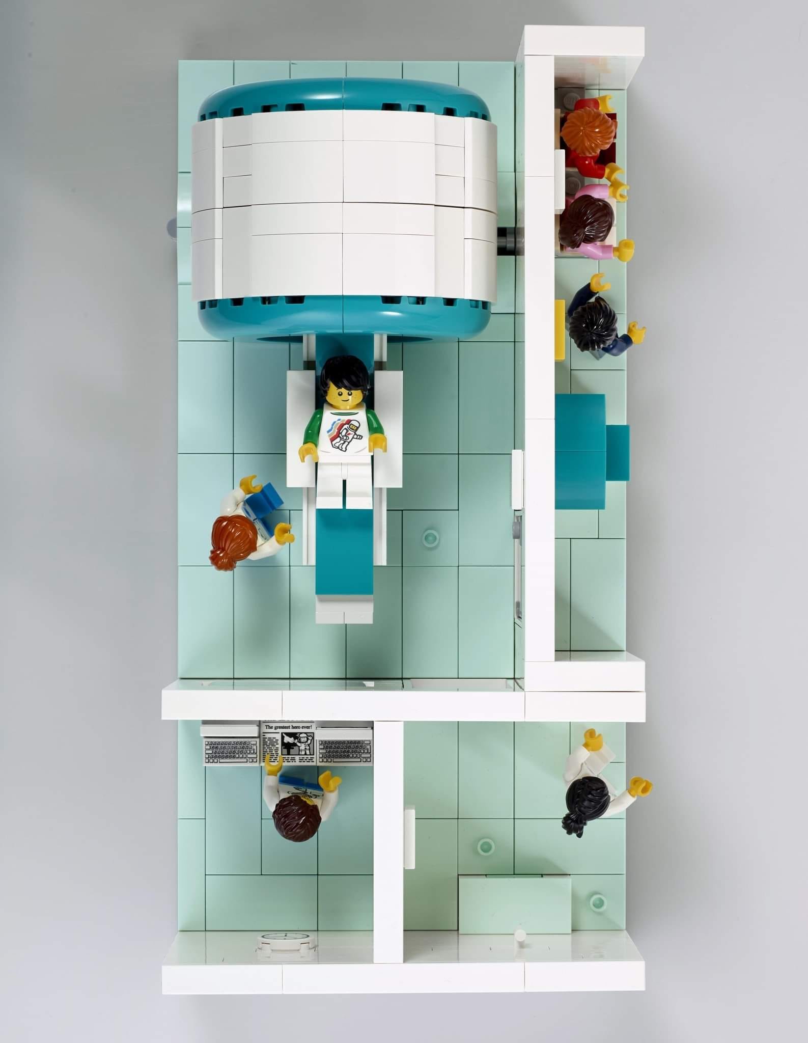 top-down view of a miniature lego mri scanner