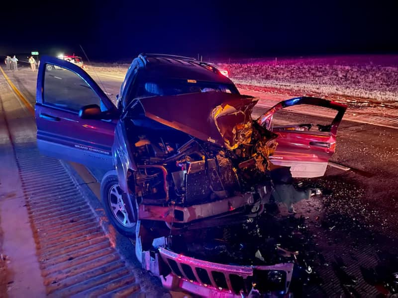 front view of a totaled car from the adams county, colorado car crash.