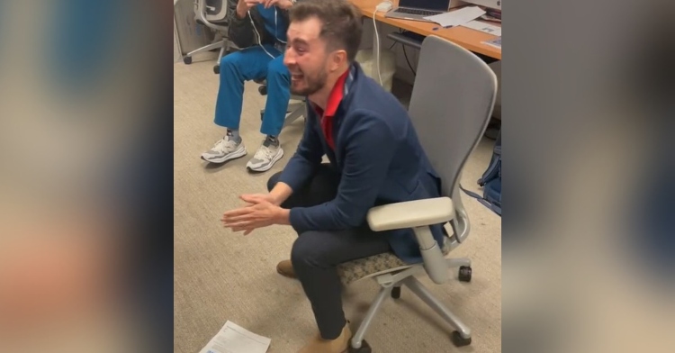 medical student miguel quintero cons smiling and crying tears of joy after finding out he’s being placed for his residency at cedars-sinai medical center