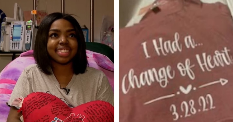 two-photo collage. on the left there is a picture of jaelyn and on the right there is a sentence that says "i had a change of heart"