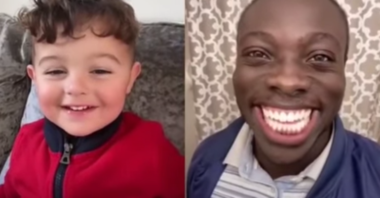 toddler reacting to borzah yankey's infectious smile.