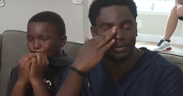 Jaylan Gray and Julian Nicholson cry after home renovation