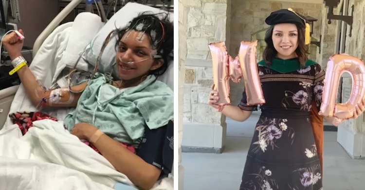 Dr Claudia Martinez in hospital and on her graduation day from medical school