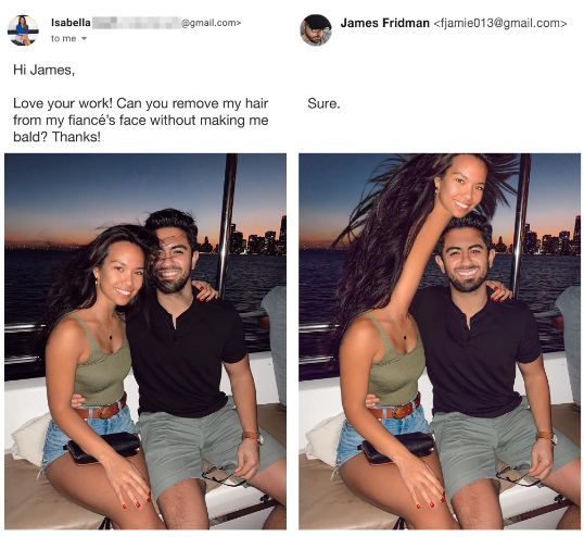 picture of girl with her boyfriend on a boat. Second picture shows her edited with very long neck