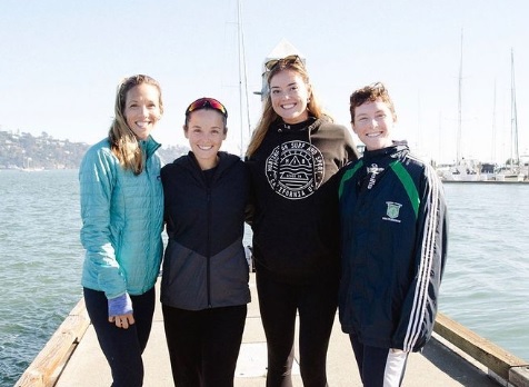 Libby Costello, Sophia Denison Johnston, Brooke Downes, and Adrienne Smith on dock.