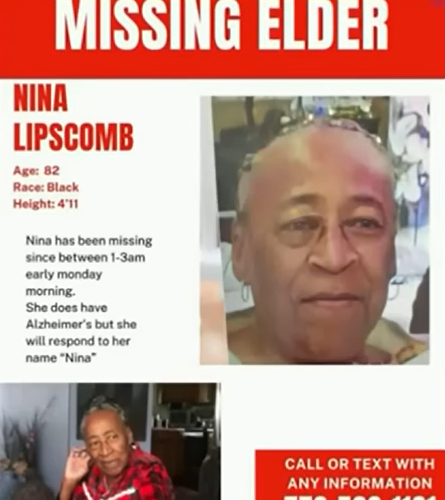 Nina Lipscomb's missing person poster with her information and two pictures of her.