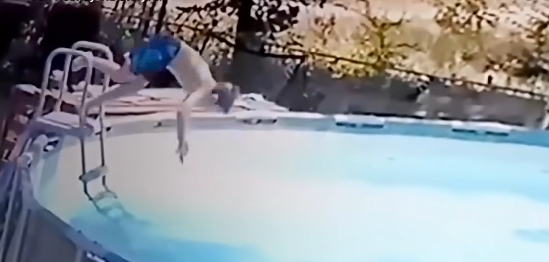 Gavin Keeney dives into pool to rescue drowning mother.
